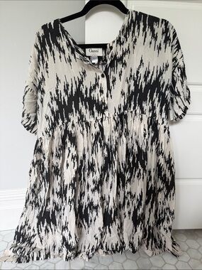 Ganni Black and White Abstract Button-Front Babydoll Dress Tunic